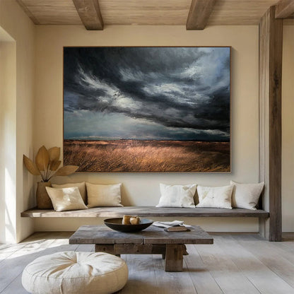 Prairie Storm Oil Painting for Rustic Ranch House Study Nooks DLZ3163