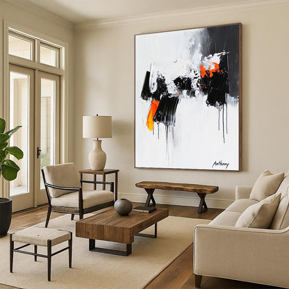 Black, White, and Orange Abstract for Modern Office & Edgy Living Room STSC350