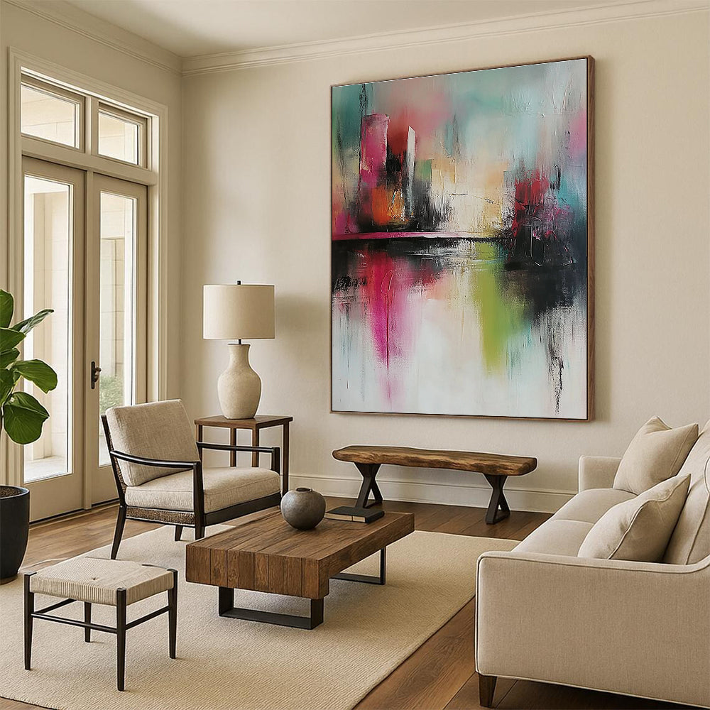 Colorful Abstract Cityscape for Vibrant Art Café & Bohemian Living Room STSC432