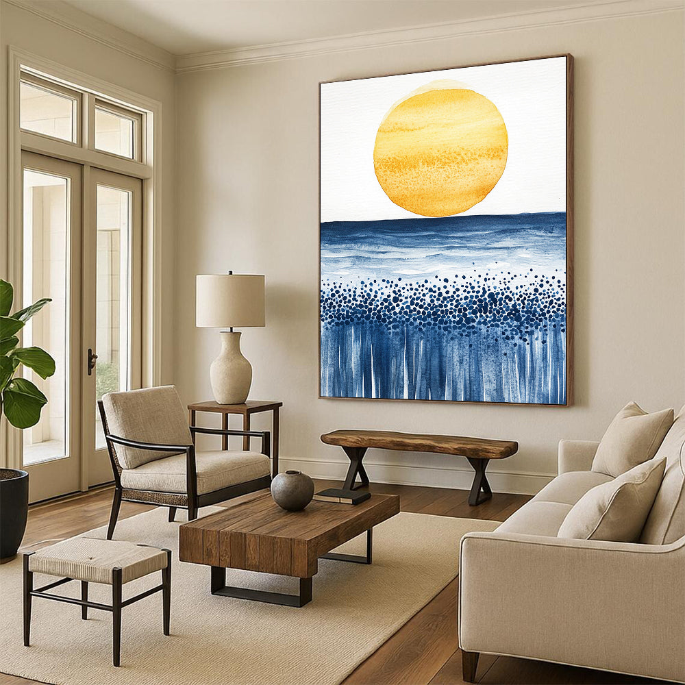 Sun and Sea Watercolor for Coastal Home Living Room & Relaxing Beach House STSC505