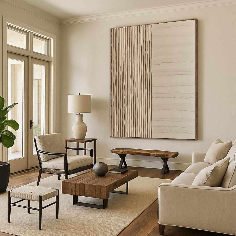 Beige Textured Lines Art for Minimalist Hallway & Design - Focused Office DLZ2178