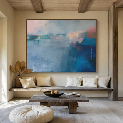 Light - Blue Abstract Landscape Art for Coastal - Themed Guest Room DLZ2861