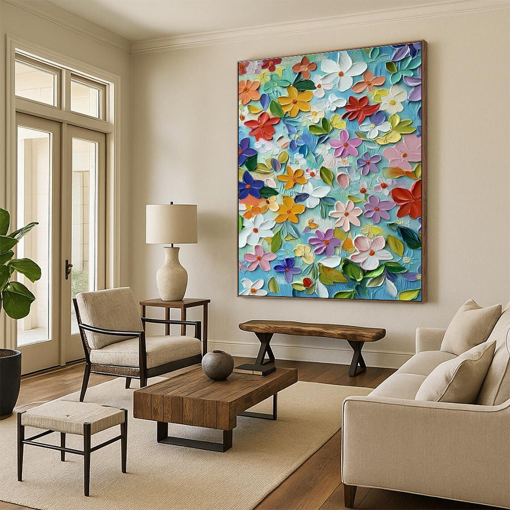3D Floral Blue Canvas Art for Bohemian Bedroom & Garden - Themed Café DLZ2251
