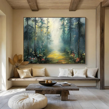 Forest Pathway Oil Painting for Rustic Lodge Common Area Decor DLZ3255