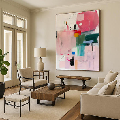 Pink - Green Colorful Abstract Art for Bohemian Bedroom & Art - Inspired Bookstore DLZ1005