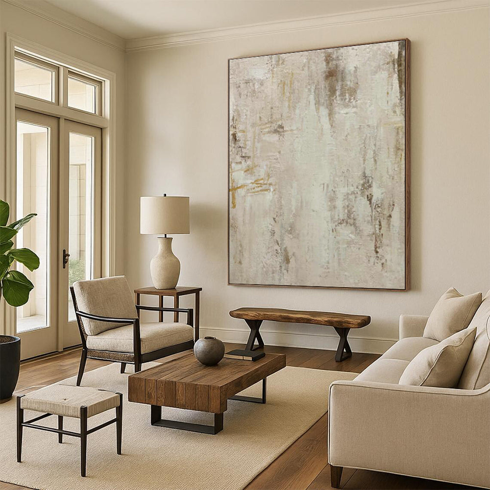 Beige - Gray Abstract Art for Modern Office Reception Lounge Areas DLZ0224