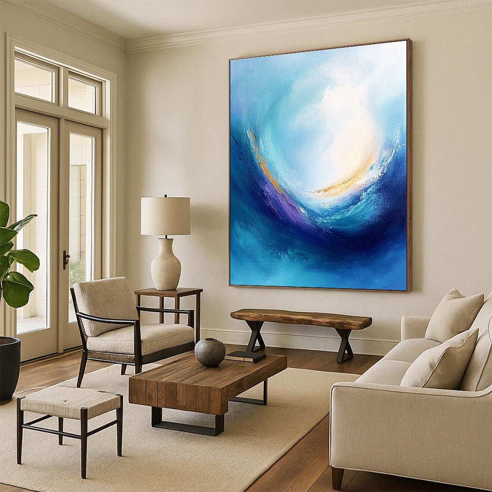 Elegant Blue - Gold Swirl Art for Dining Room & Hotel Lobby STSC042