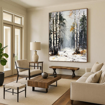Snowy Birch Forest Path 3 Art for Mountain Chalet & Nature - Inspired Living Room STSC1386