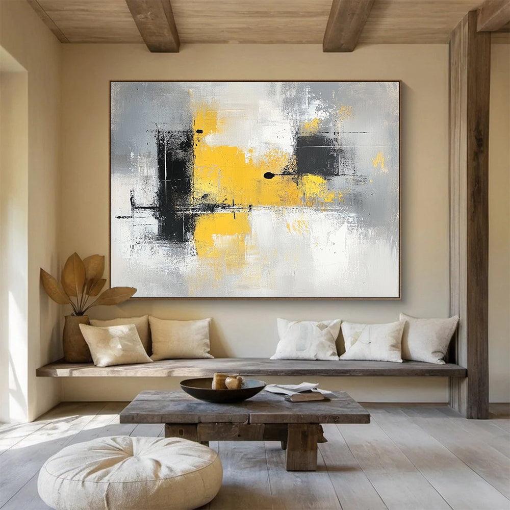 Yellow - Gray Abstract Strokes Art for Contemporary Office Lounge & Minimalist Home Gallery SC241