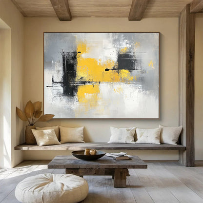 Yellow - Gray Abstract Strokes Art for Contemporary Office Lounge & Minimalist Home Gallery SC241