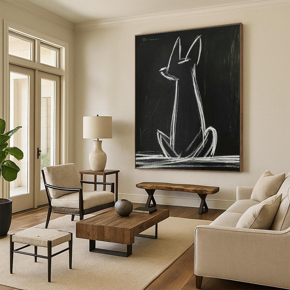 Chalk - Drawn Cat on Blackboard Art for School Classroom & Playful Office DLZ0682