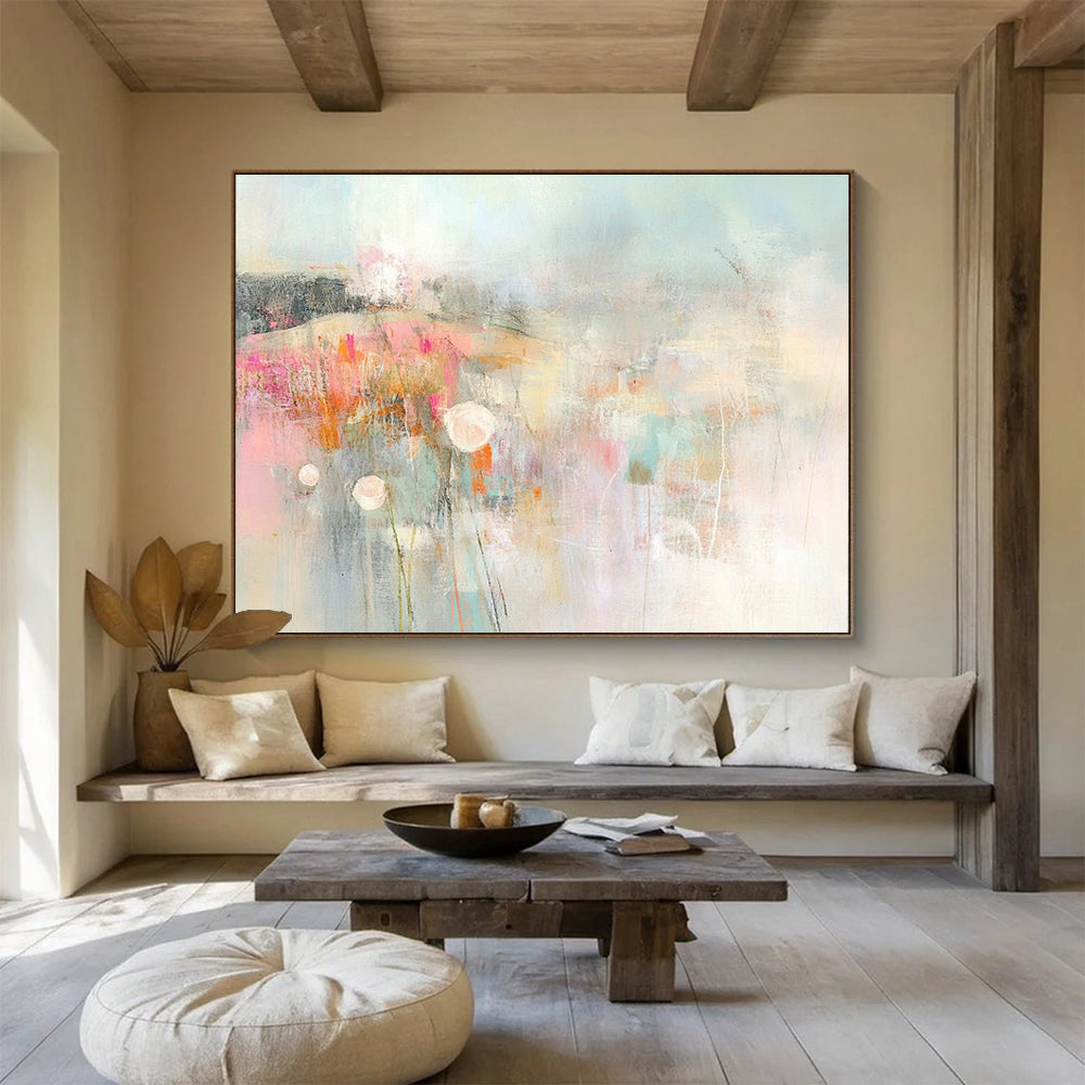 Soft Floral Abstract Landscape Art for Romantic Bedroom & Feminine Café SC310