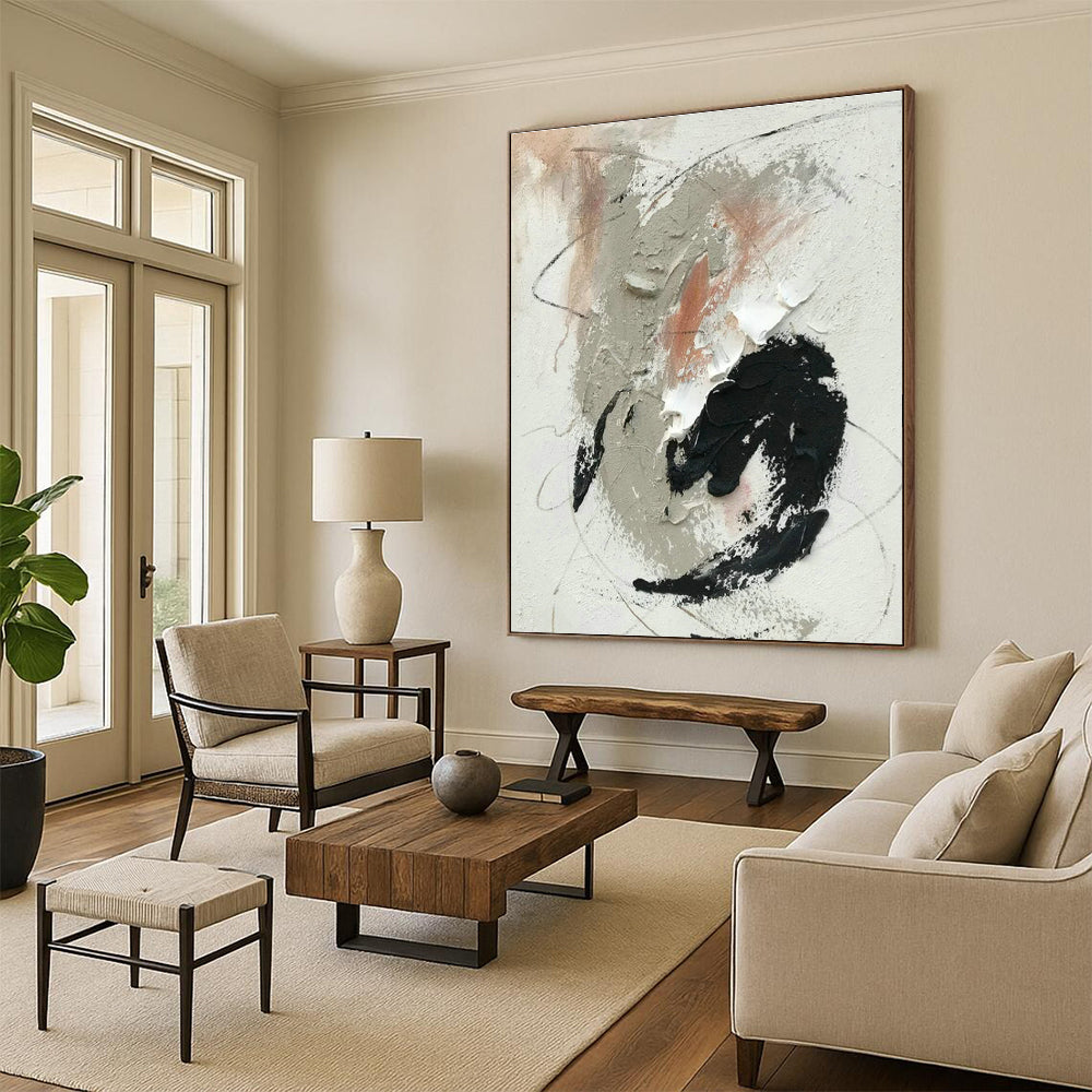 Gray - Pink - Black Abstract Art for Bohemian Café & Feminine Home Office DLZ1691
