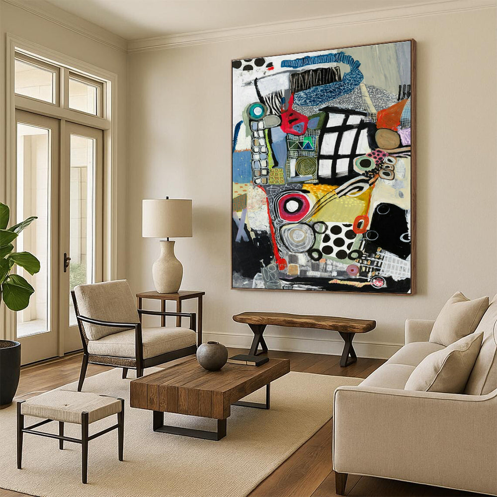 Mixed - Media Abstract Art for Bohemian Gallery & Eclectic Home Living Room DLZ2081