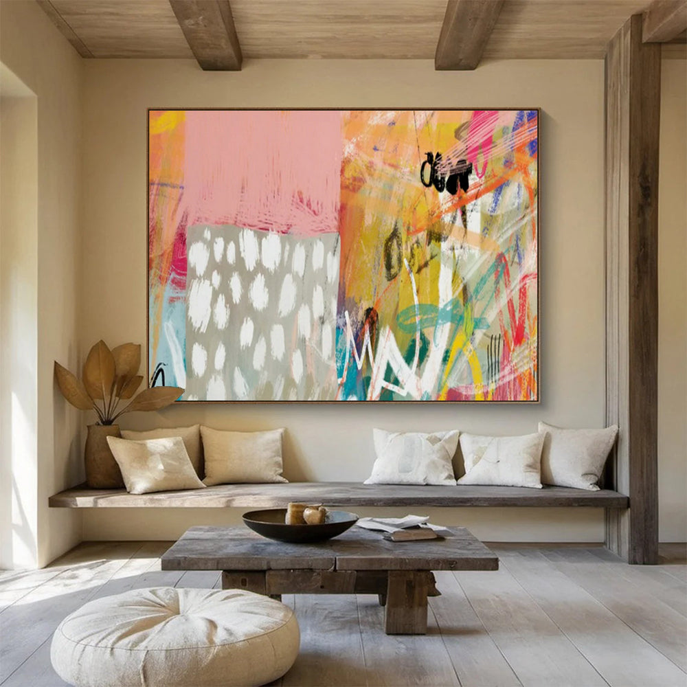 Pink - Orange Abstract Art for Bohemian - Style Retail Store Interiors DLZ2582