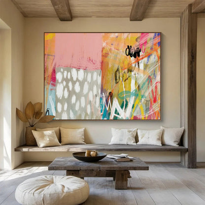 Pink - Orange Abstract Art for Bohemian - Style Retail Store Interiors DLZ2582