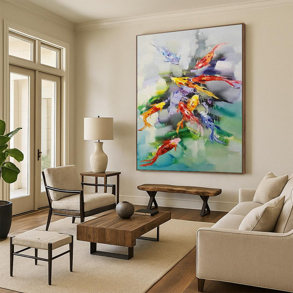 Colorful Koi Fish Abstract Art for Asian Restaurant & Feng Shui Office DLZ0672