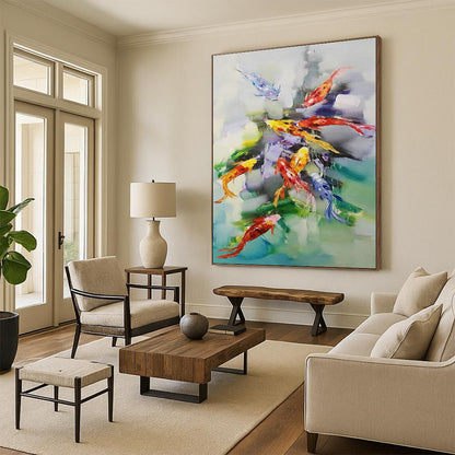 Colorful Koi Fish Abstract Art for Asian Restaurant & Feng Shui Office DLZ0672