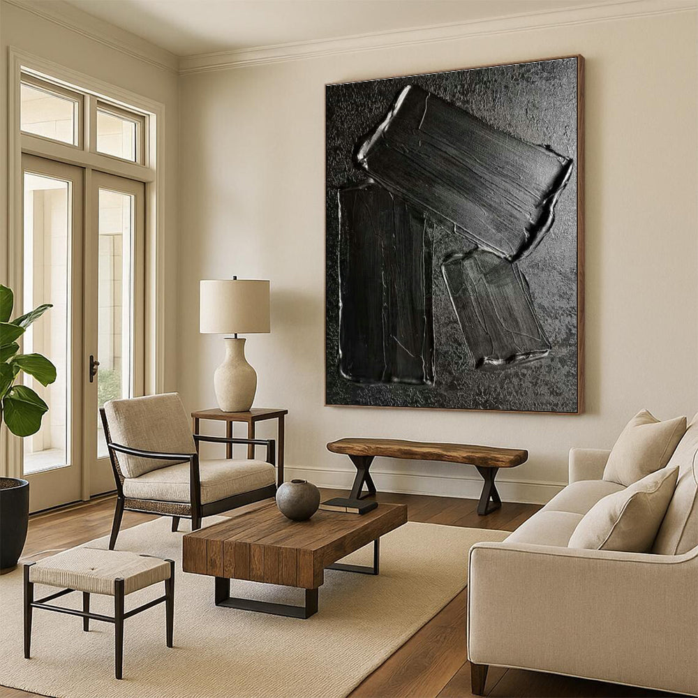 Black Paste - Textured Art for Industrial Bar & Minimalist Study DLZ1340