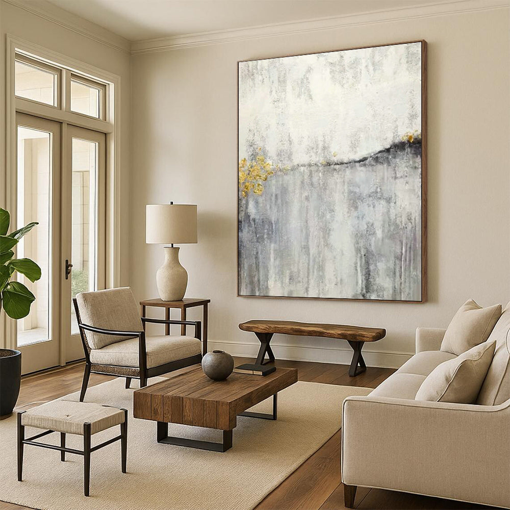 Gold - Silver - Gray Abstract Art for Luxury Hotel Lobby & Home Living Room DLZ1180