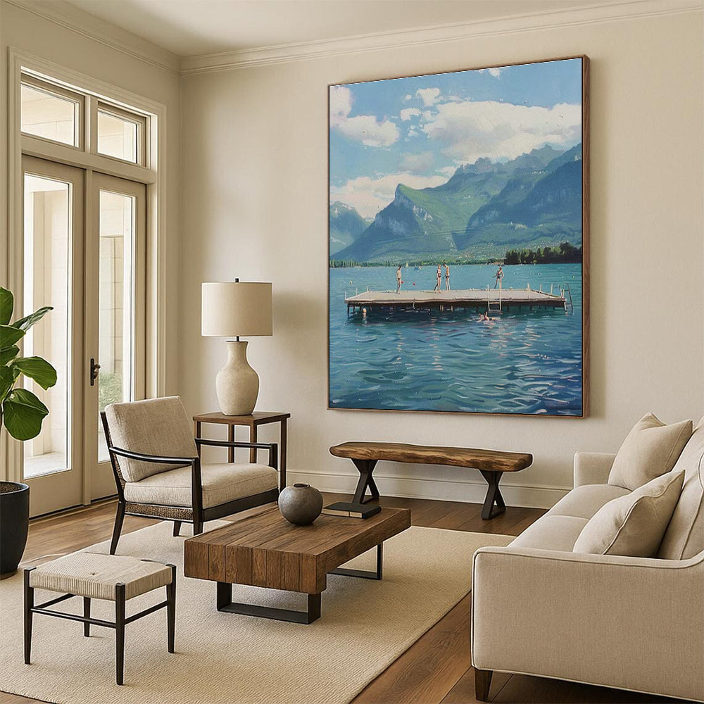 Lakeside Mountain Scene Art for Lakehouse Retreat & Nature - Lover’s Living Room DLZ1462