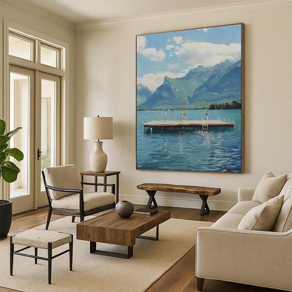 Lakeside Mountain Scene Art for Lakehouse Retreat & Nature - Lover’s Living Room DLZ1462