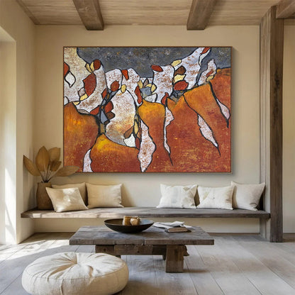 Orange - White Textured Art: Liven Up Your Corridor with Vibrant Energy DLZ2389