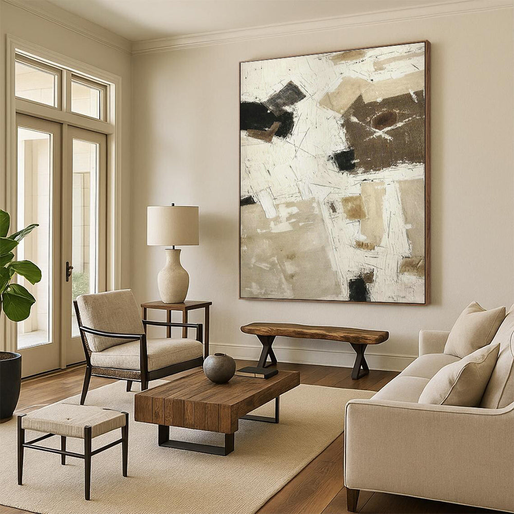 Beige - Brown Abstract Art for Minimalist Home Study Nooks DLZ0210