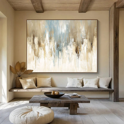 Beige - Blue Abstract Drip Art for Modern Living Room & Art - Inspired Office SC009