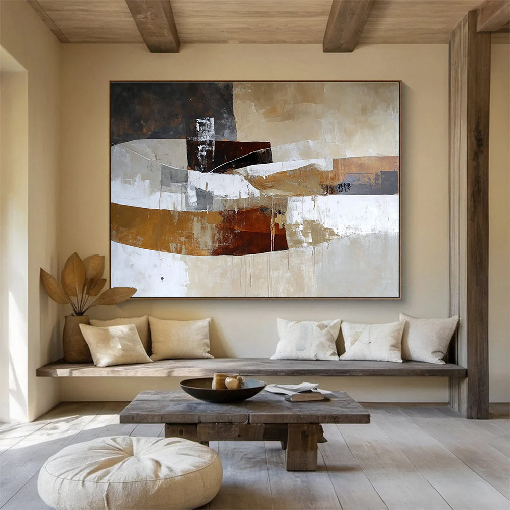 Earth - Toned Abstract Blocks Art for Minimalist Office & Industrial - Chic Café SC321