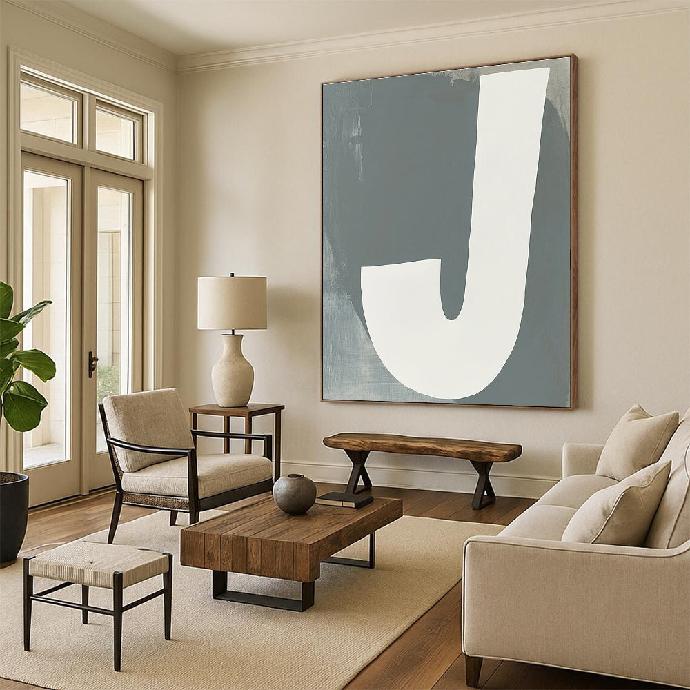 White “J” on Grey Art for Modern Nursery & Typography - Focused Studio STSC1113