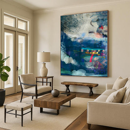 Blue - Toned Collage Art for Coastal Home Study Spaces DLZ0155