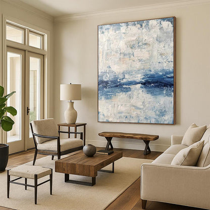 Blue and White Textured Abstract Art for Nautical - style Bedroom & Coastal Art Studio DLZ2246