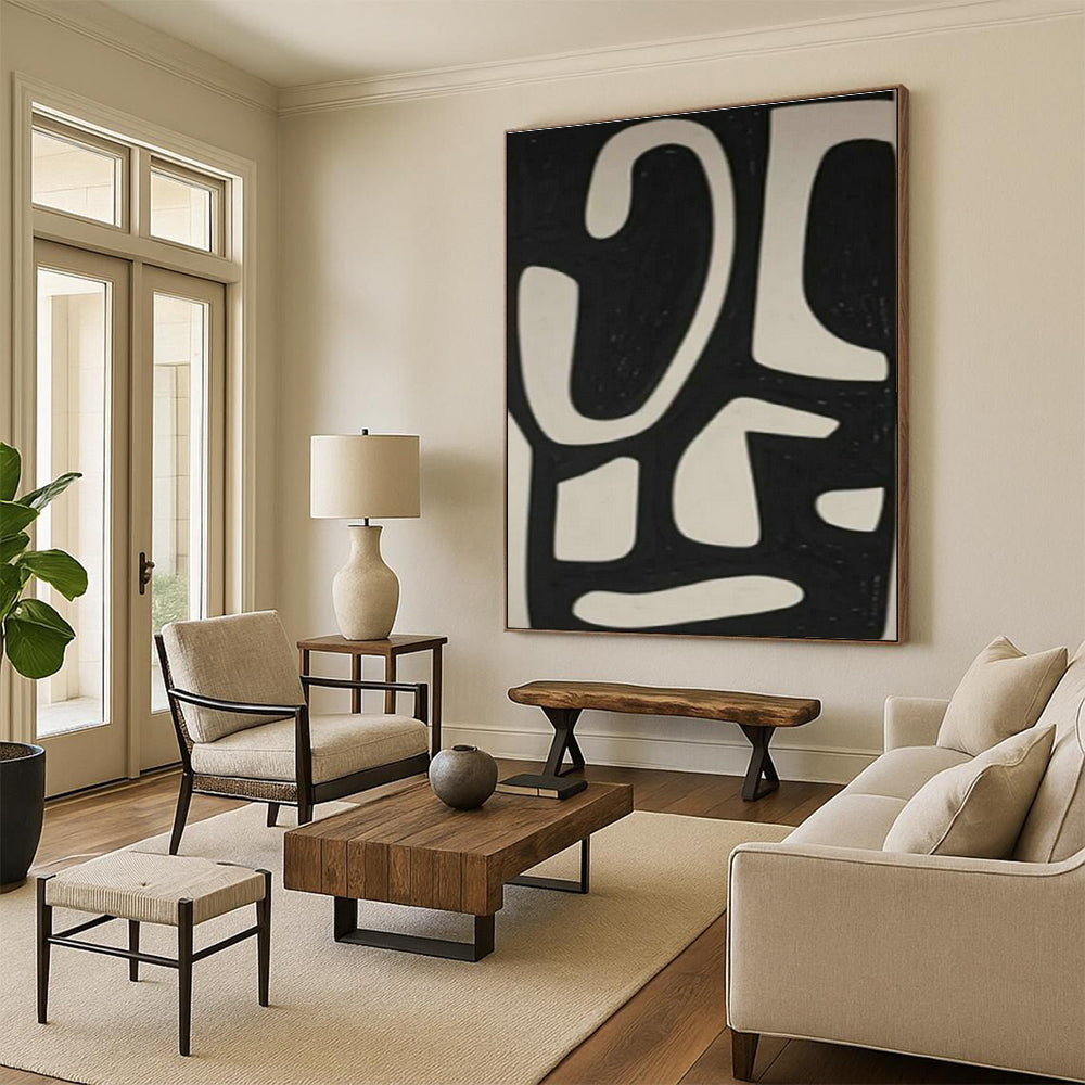 Black and White Symbolic Abstract Art for Art Deco - Style Home & Urban Art Lounge DLZ1978