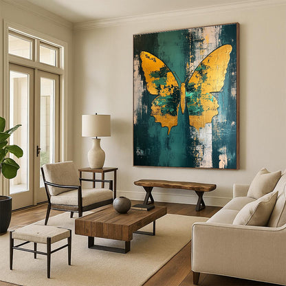 Golden Butterfly on Green for Bohemian Living Room & Nature - Inspired Café STSC280