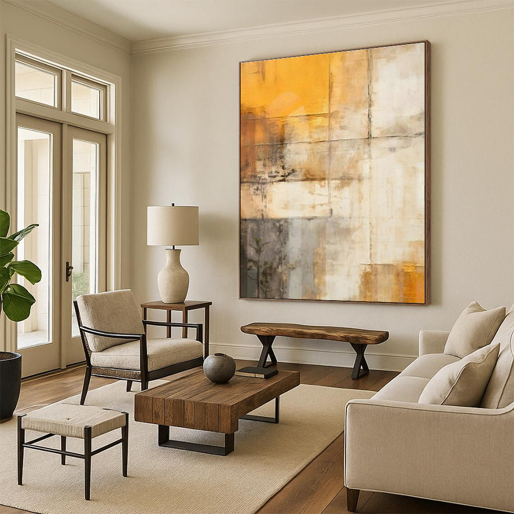 Repeated Yellow - Gray Abstract Art for Modern Coworking Space & Art Gallery Pop - up DLZ1955