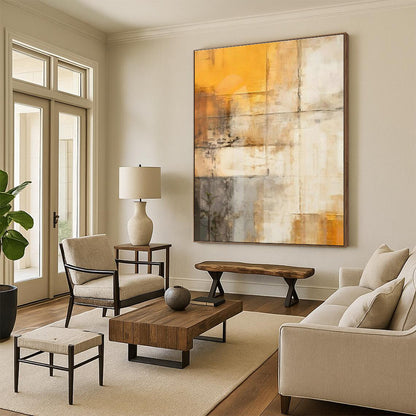 Repeated Yellow - Gray Abstract Art for Modern Coworking Space & Art Gallery Pop - up DLZ1955