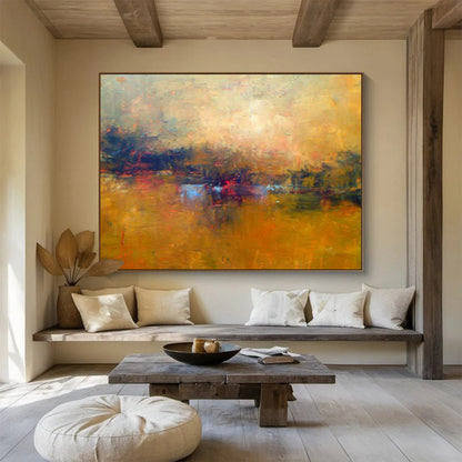 Warm Yellow Lakeside Landscape Artwork to Create a Cozy and Inviting Living Room Retreat DLZ2783
