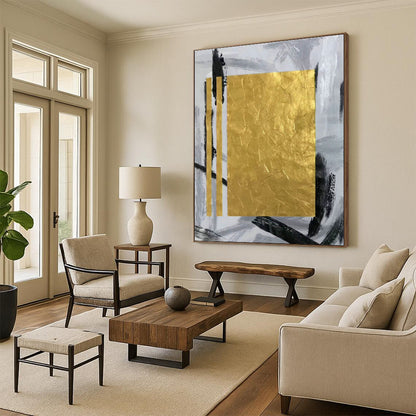 Gold Foil Grey - Black Abstract Art for Living Room & Office DLZ0467