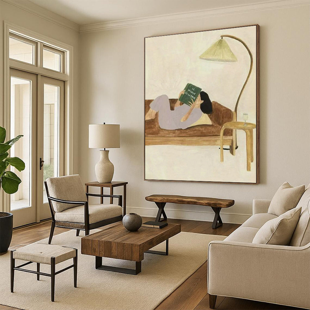 Cozy Reading Moment Art for Bohemian Living Room & Bookstore Café DLZ0910