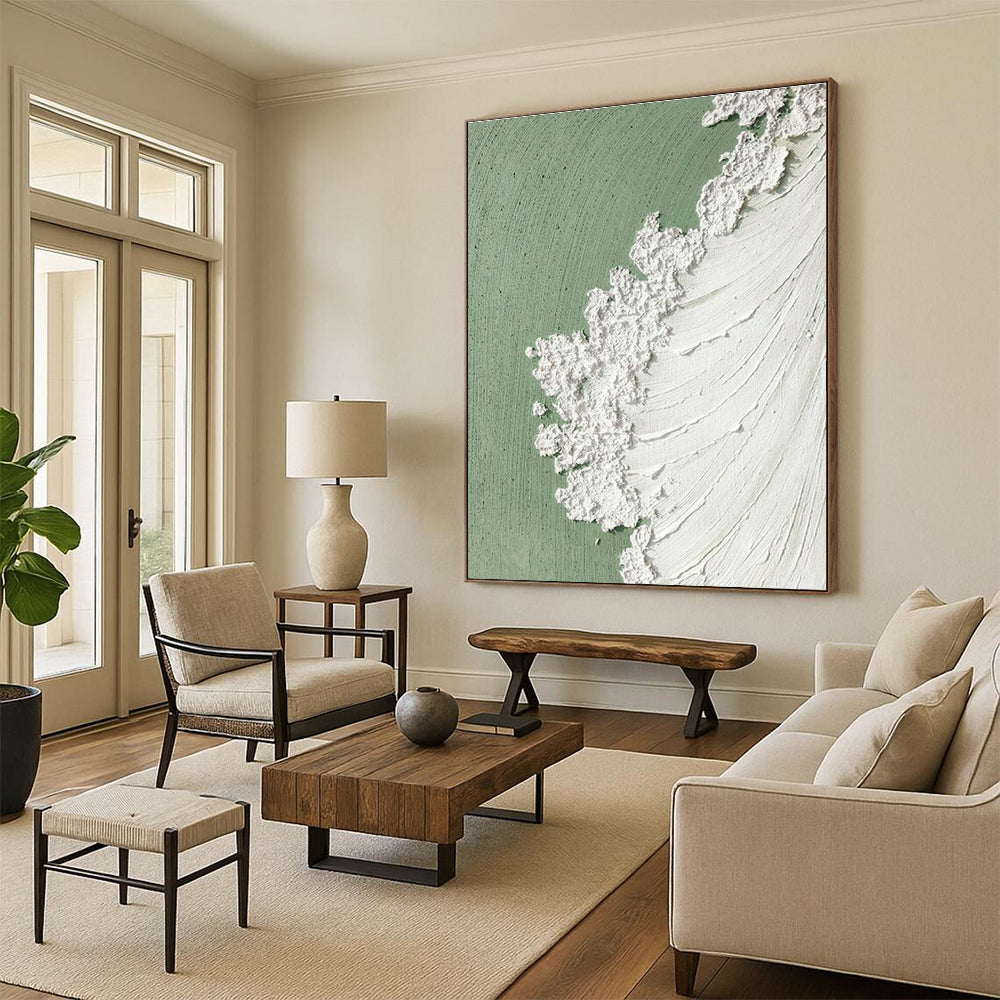 Green and White Textured Edge Art for Scandinavian - Style Café & Contemporary Living Room DLZ2202