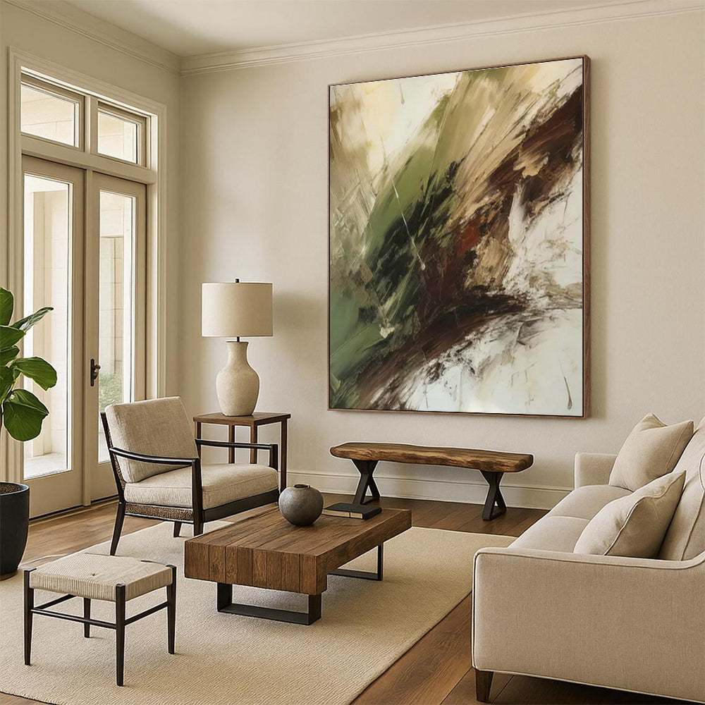 Green - Brown Abstract Art for Rustic Home Cabin & Eco - Friendly Art Space DLZ1708