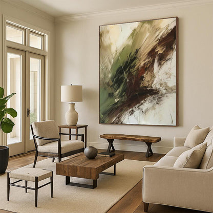 Green - Brown Abstract Art for Rustic Home Cabin & Eco - Friendly Art Space DLZ1708