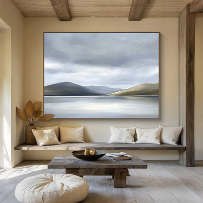 Misty Mountain Lake Art for Rustic Cabin Living Room & Serene Spa Meditation Room SC131