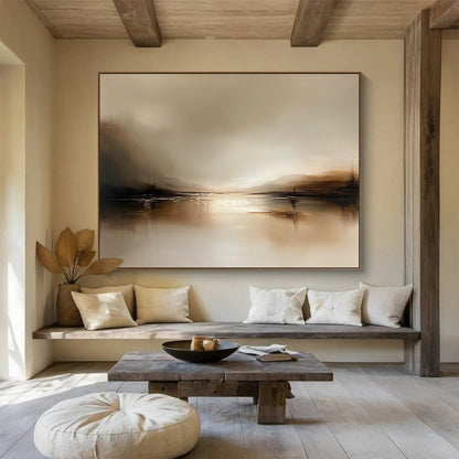 Brown Tonal Lake Art for Rustic Lodge & Neutral - Toned Study SC071