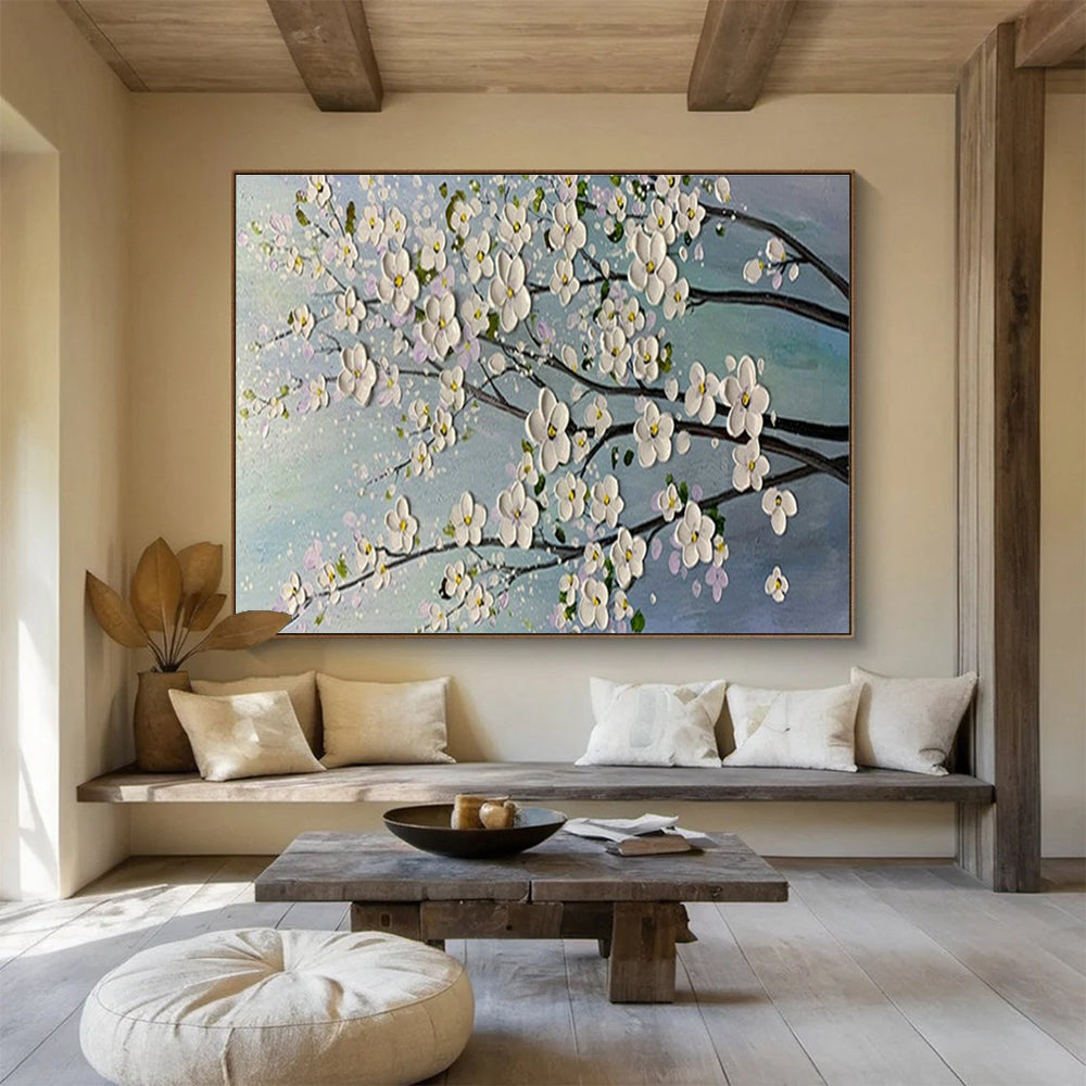 White Flower Branch Art for Minimalist Home Bedroom Accent Walls DLZ3271