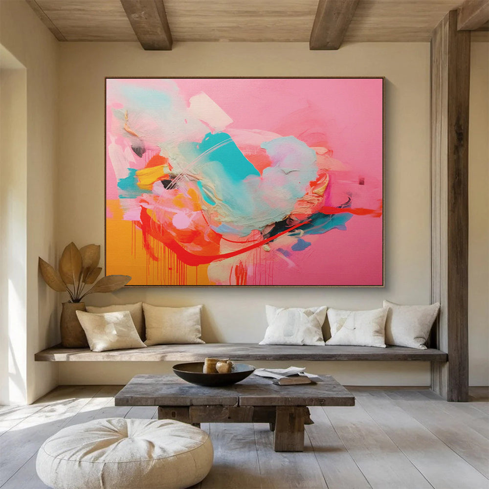 Pink - Orange Clash Abstract Art for Eclectic Living Space DLZ2886