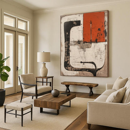 Black, White, and Orange Abstract for Contemporary Art Space & Urban - Chic Loft STSC845