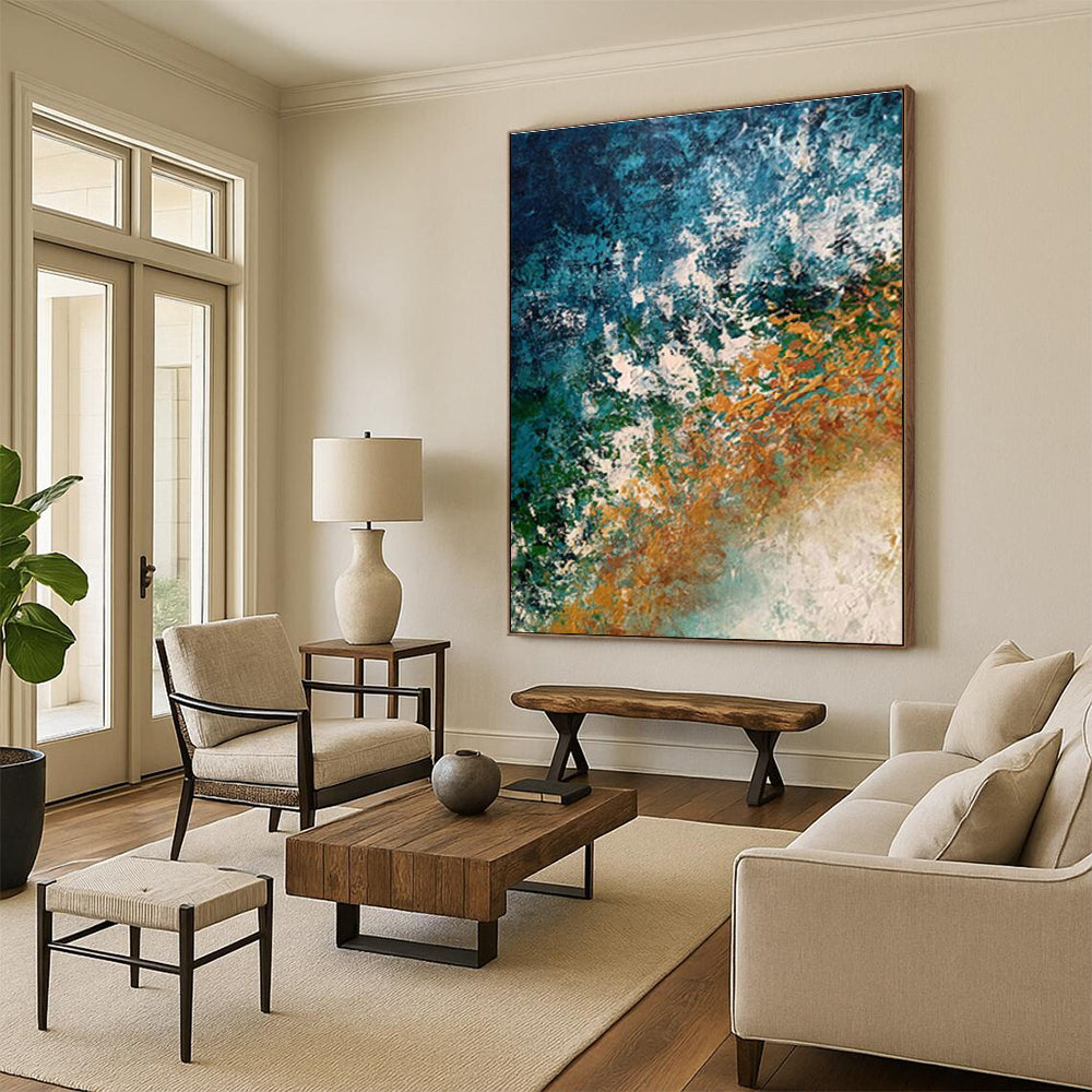 Blue - Orange Abstract Art for Coastal Home Beach House Bedroom Walls DLZ0009