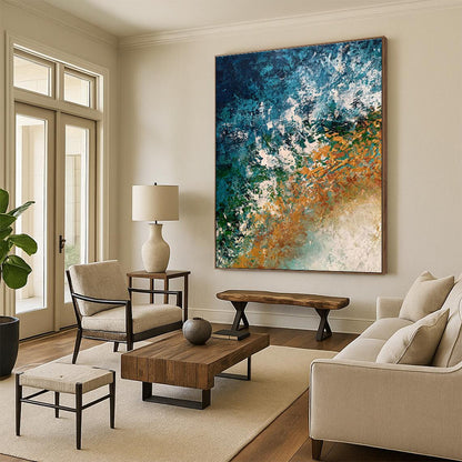 Blue - Orange Abstract Art for Coastal Home Beach House Bedroom Walls DLZ0009